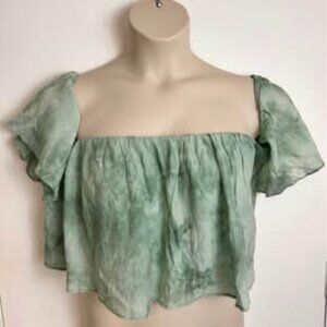 green tie dye crop top vacation or resort wear light weight breezy 2X #0739